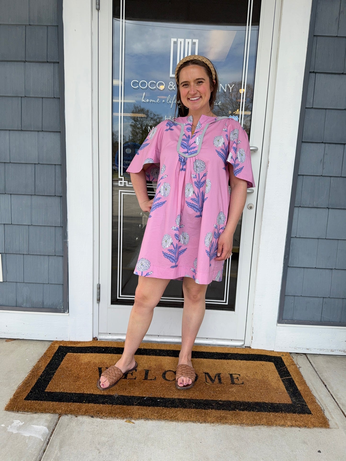 Pink Floral Embroidered Tunic Dress