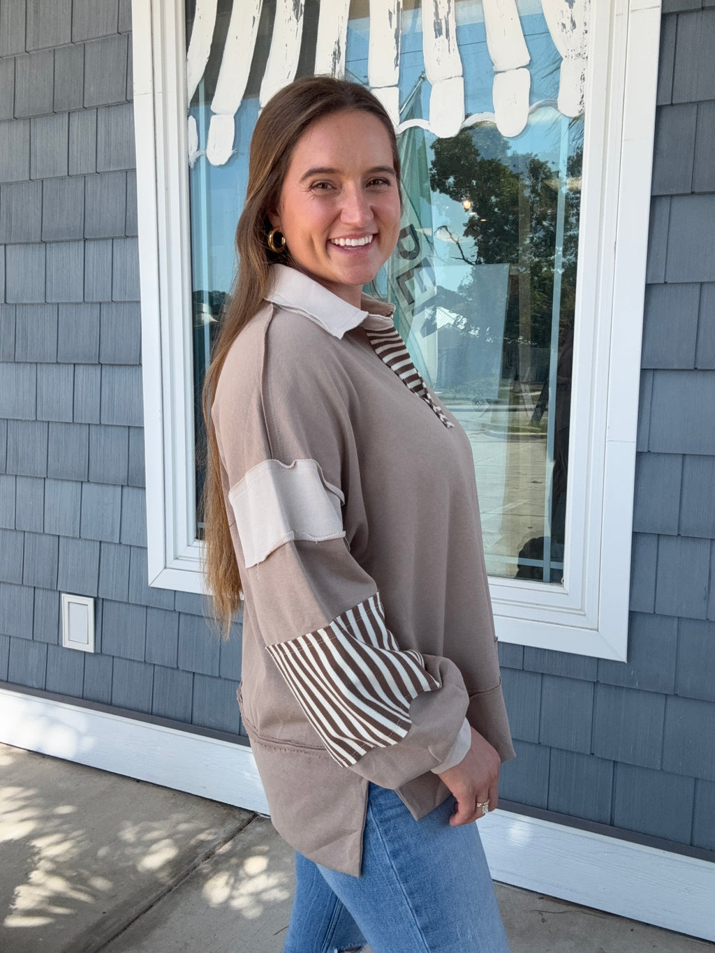 Mix Match High Low Taupe Casual Top