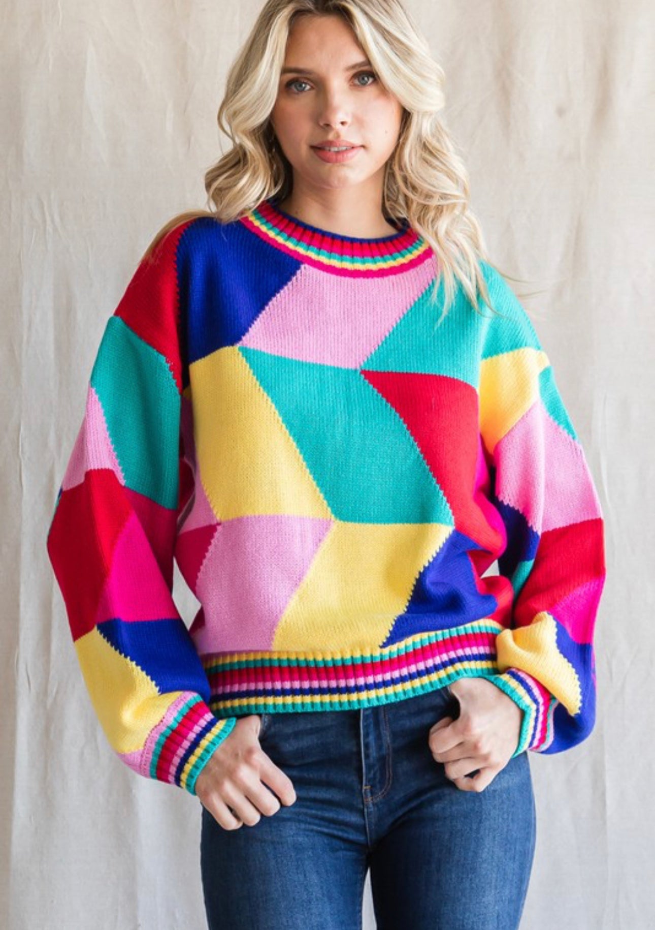 Pink Geometric Knit Pullover