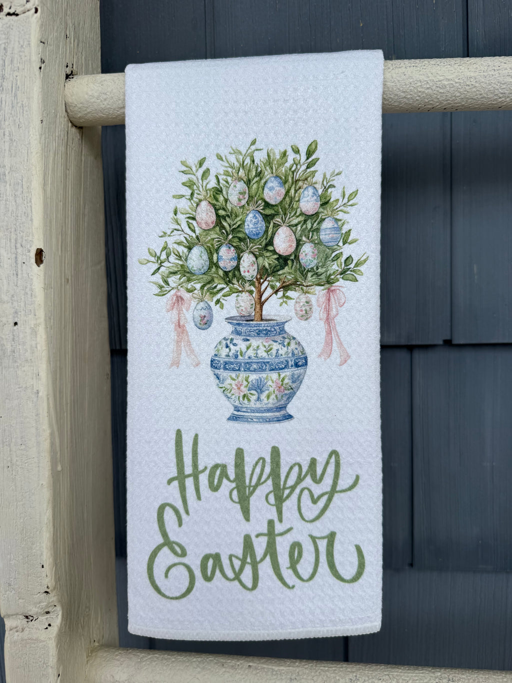 Easter Chinoiserie Blue Vase Kitchen Towel