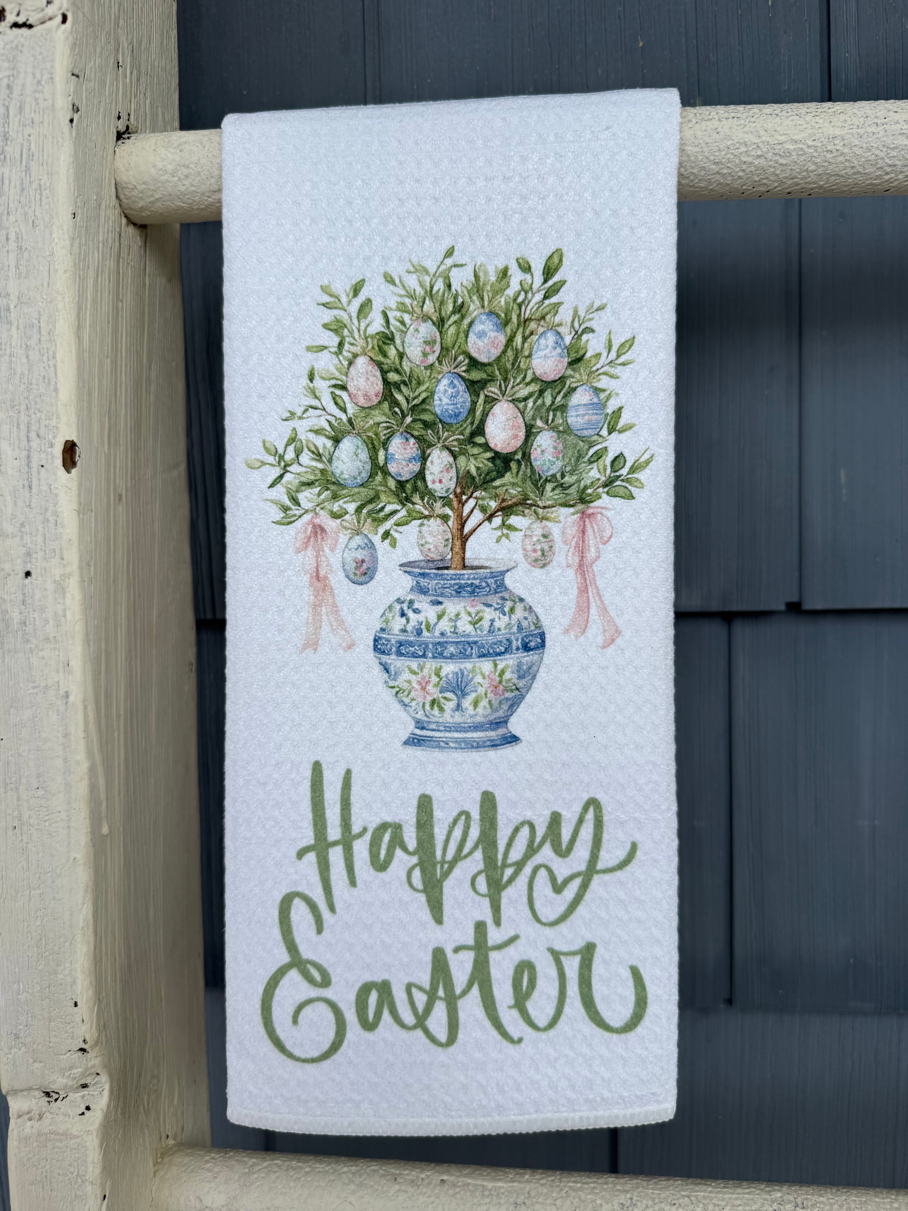 Easter Chinoiserie Blue Vase Kitchen Towel