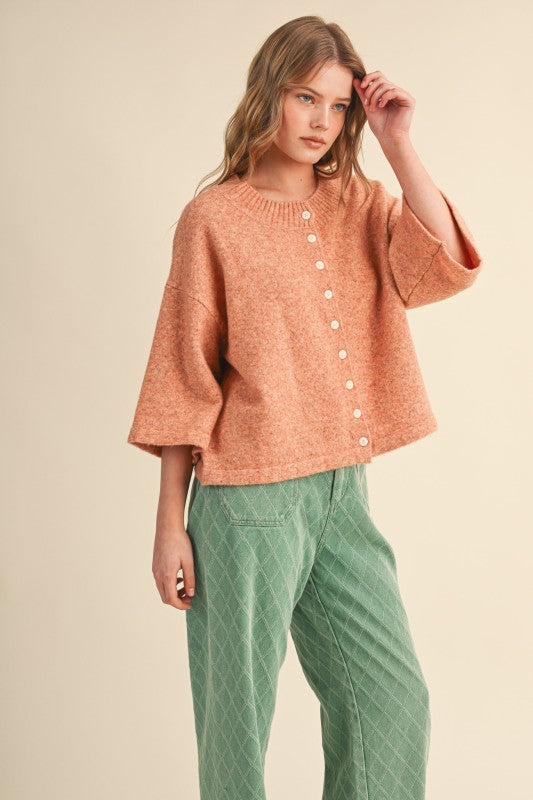 Rust Lemon Button Up Elbow Sweater Cardigan