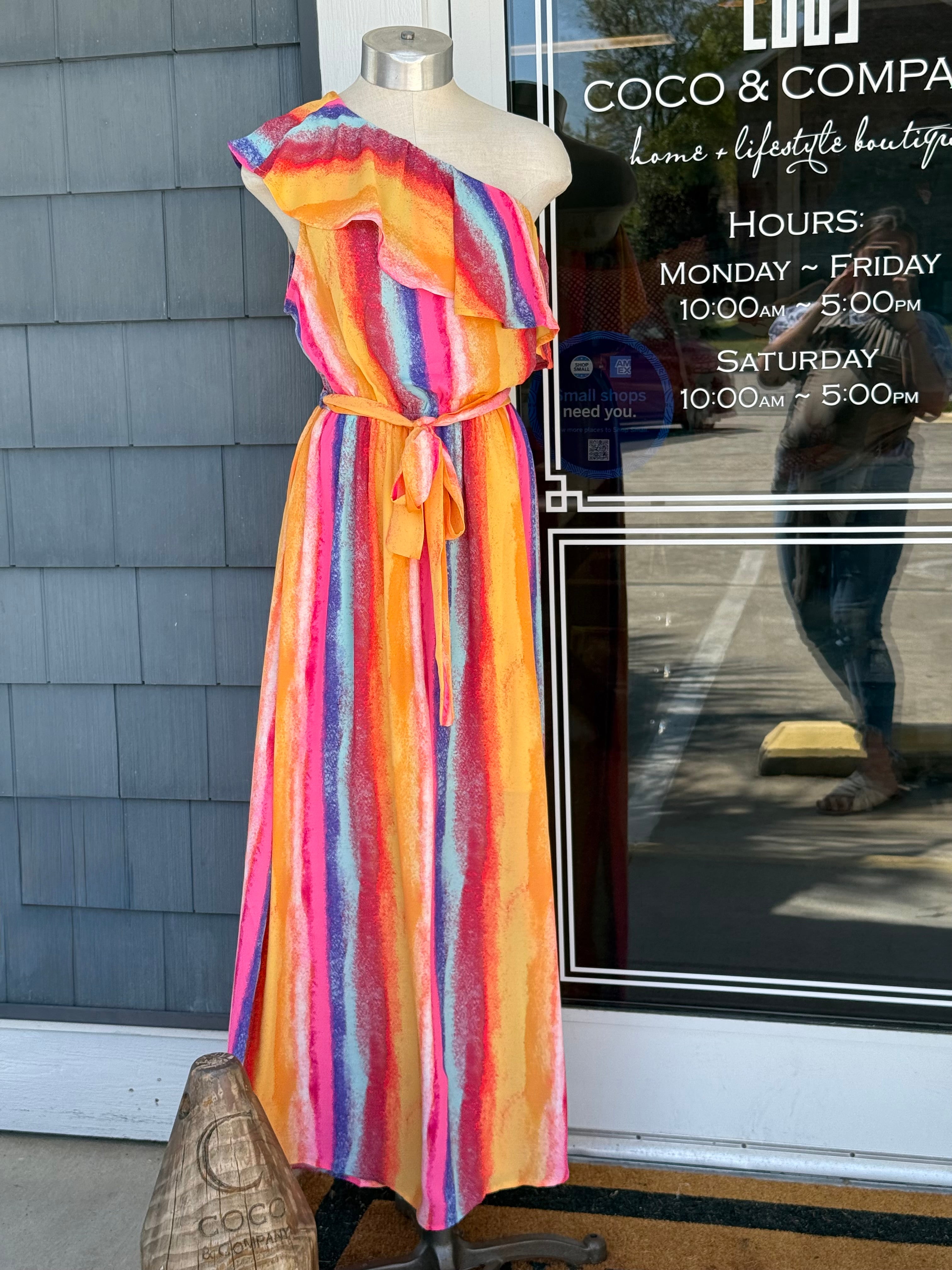 Striped Multicolor Maxi Dress One Shoulder