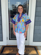 Blue Floral Contrast Detail Top