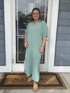 Green Gingham Check Midi Dress