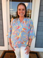 Powder Blue Floral Button Blouse