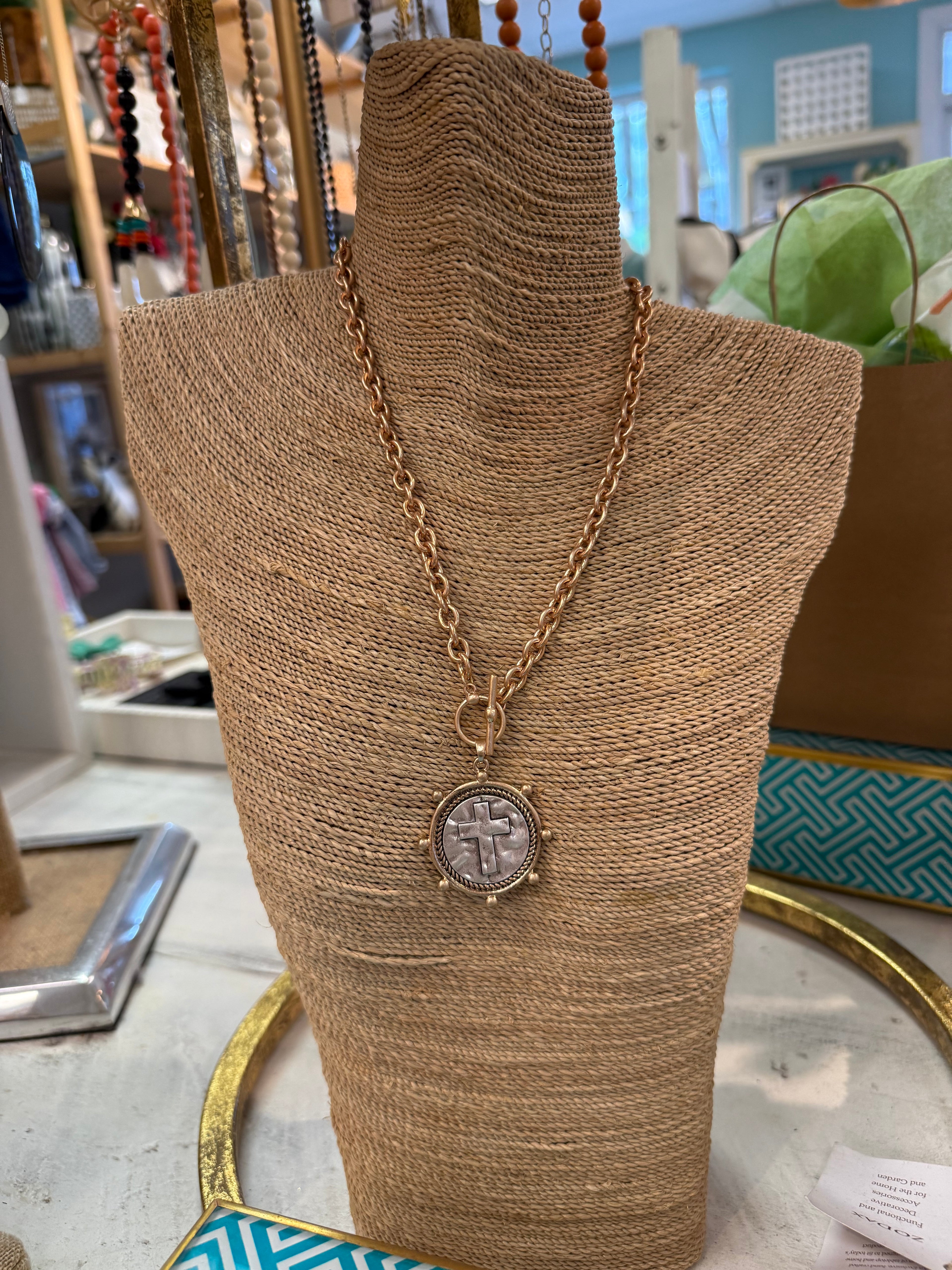 Cross Coin Necklace Gold