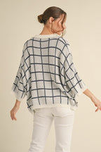 Navy & Ivory Windowpane Check Knit Top- Available for shipping or pickup at COCO 9/5/25