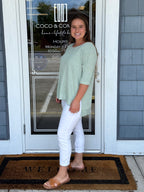 Light Sage Boatneck Ribbed Knit Top