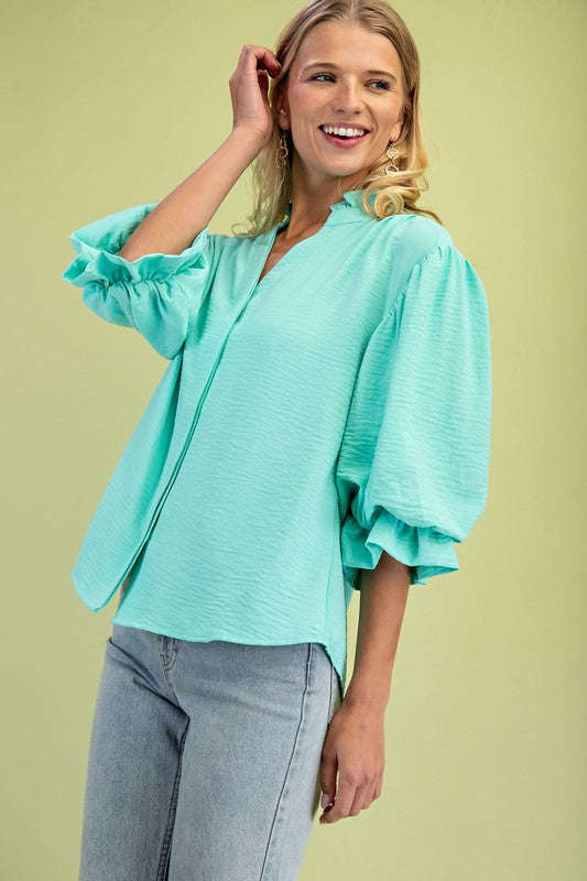 Emerald Balloon Sleeve Blouse