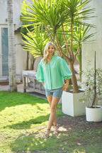 Emerald Balloon Sleeve Blouse