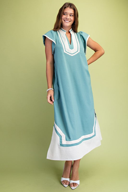 PREORDER: Dusty Mint Linen V-neck Midi Dress