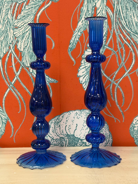 Darker Blue Glass Candle Holder (1)