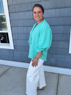 Emerald Balloon Sleeve Blouse