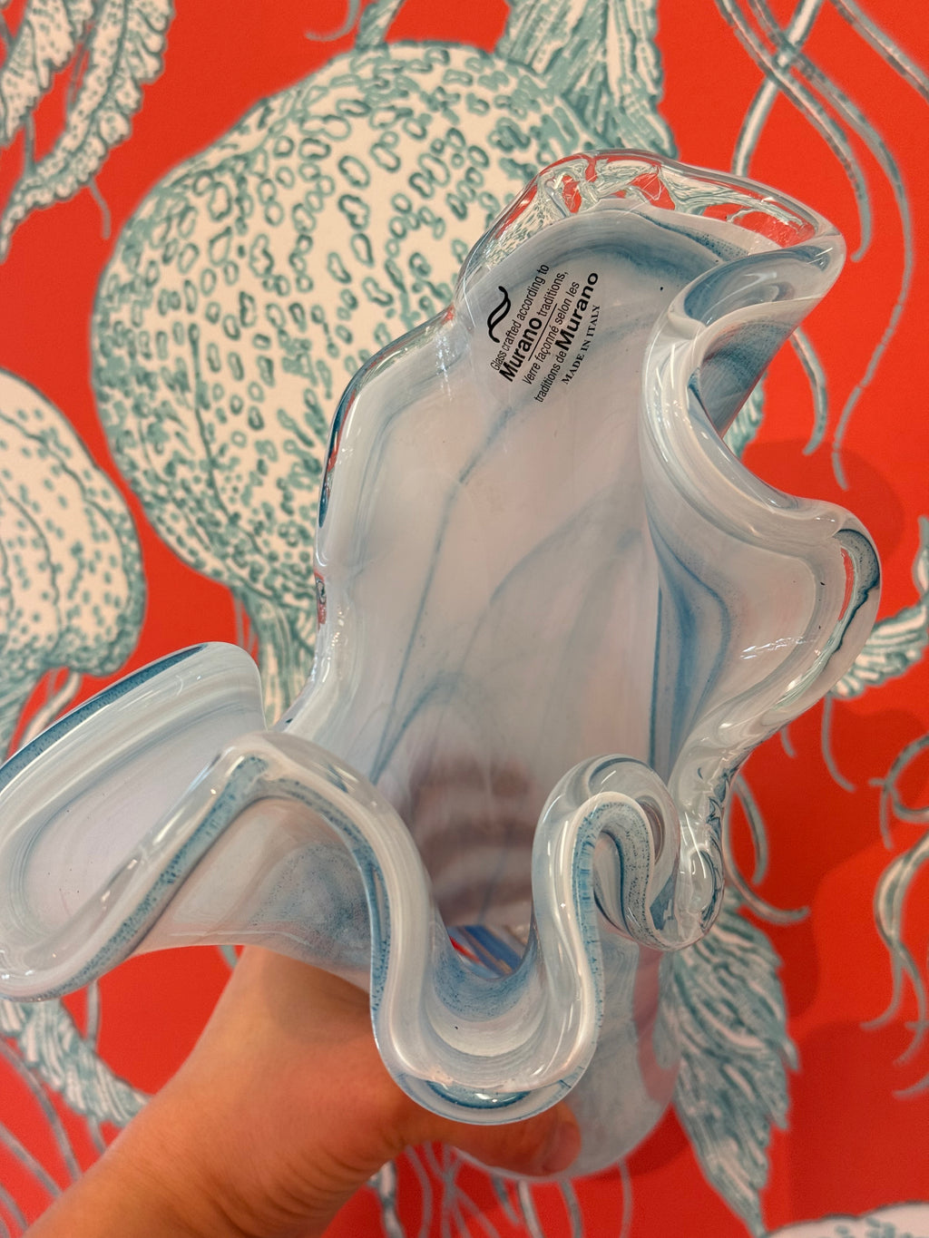 Blue Ripple Glass Vase Made in Italy