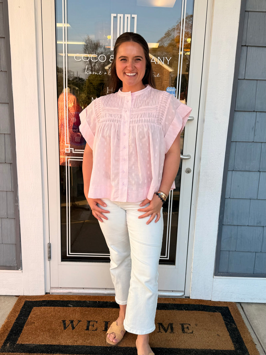 Baby Pink Ruffle Button Up Top