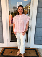 Baby Pink Ruffle Button Up Top
