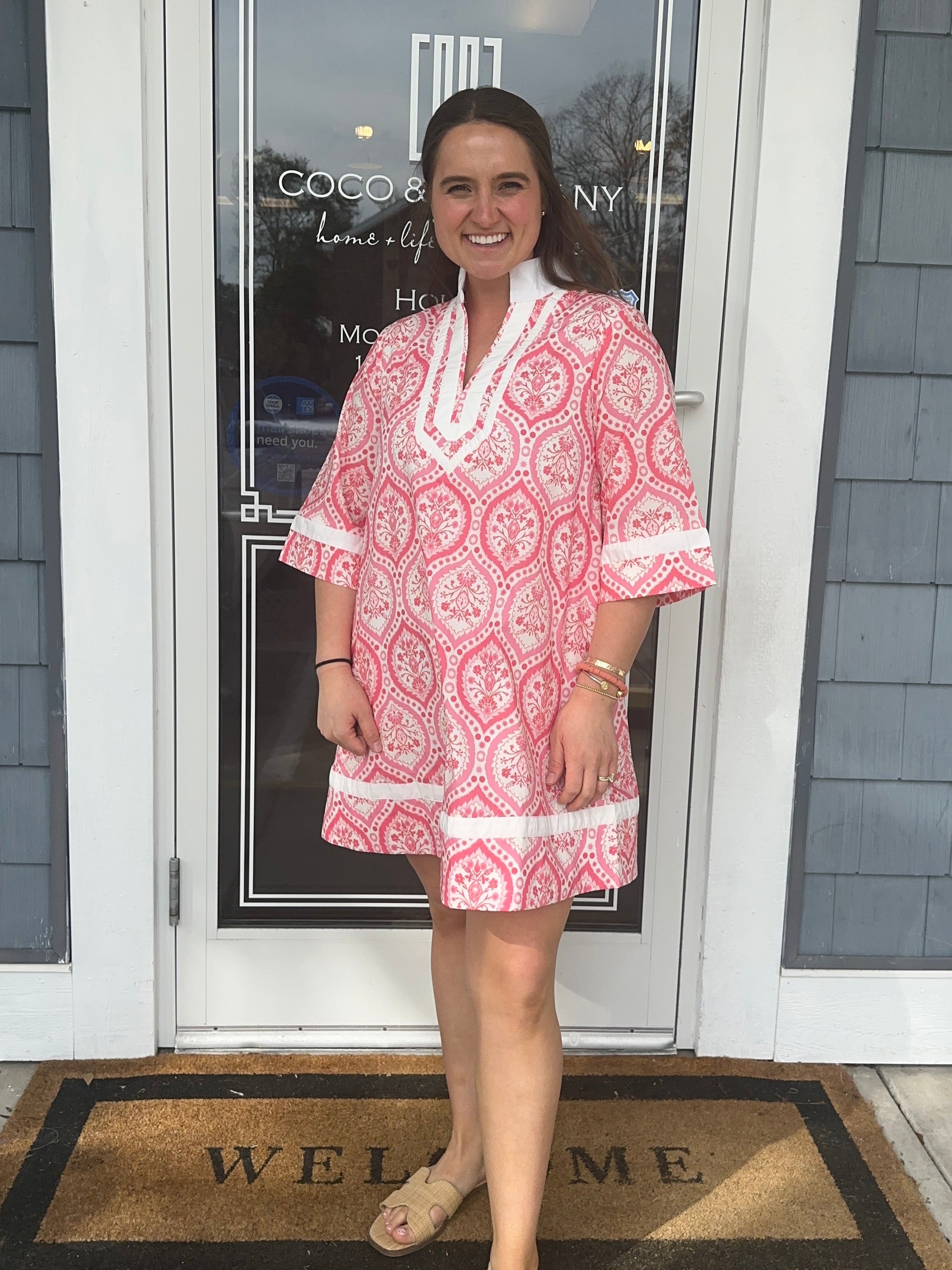 Pink Botanical 3/5 Sleeve Mini Dress