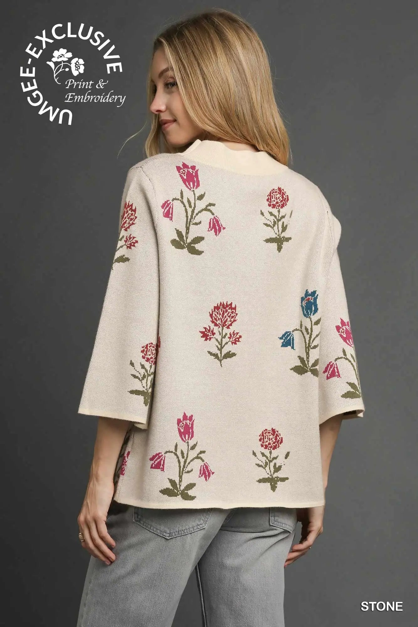 Cream Floral Knit Sweater With Wide Sleeves SHIPS OR PICKUP FROM COCO 10/10/25