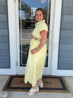 Lemon Eyelet Midi Dress Scallop Trim