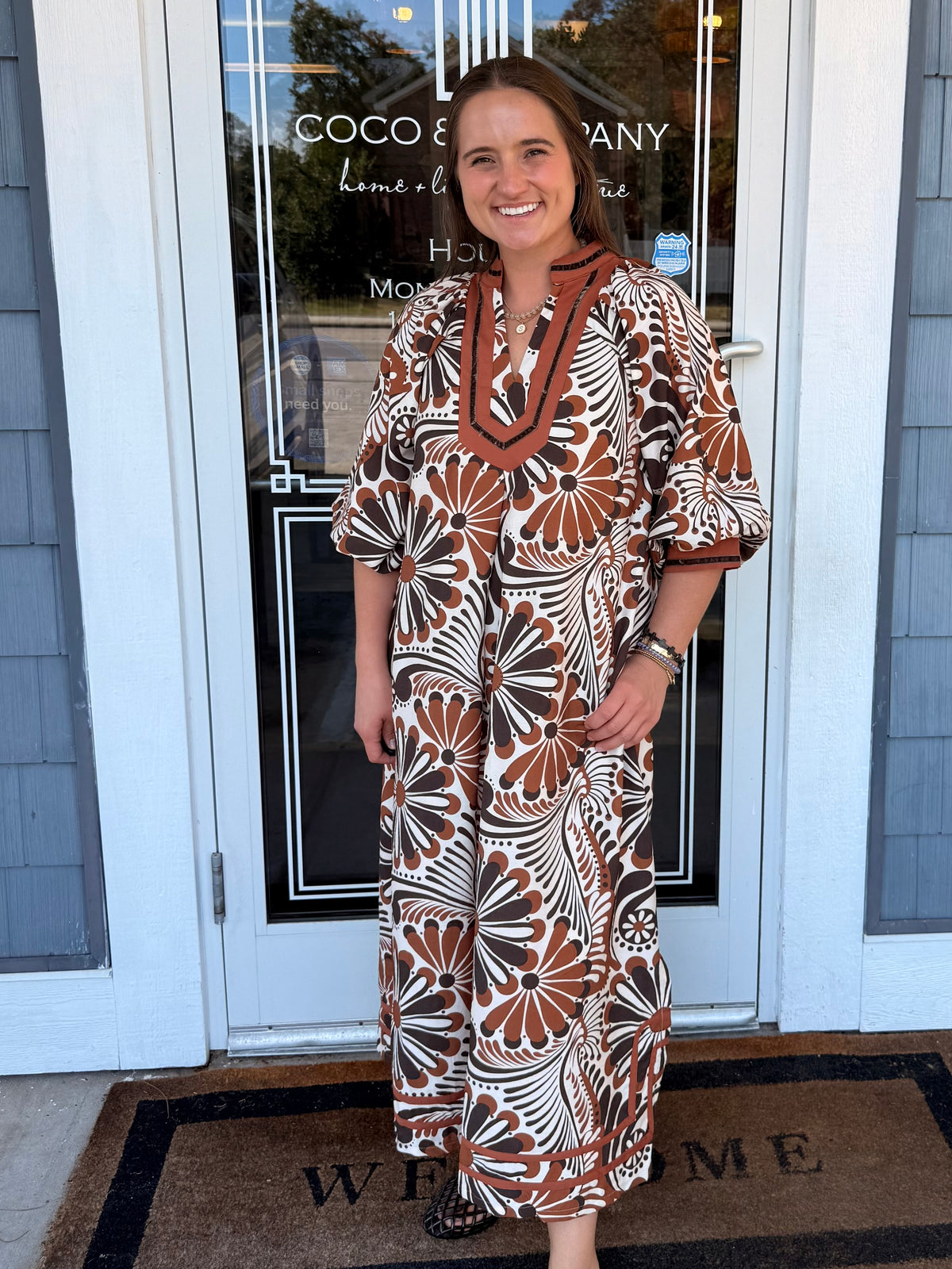 Brown Mix Abstract Midi Dress