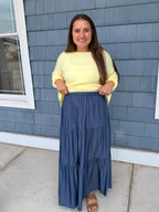 Denim 3-tier Elastic Waist Skirt