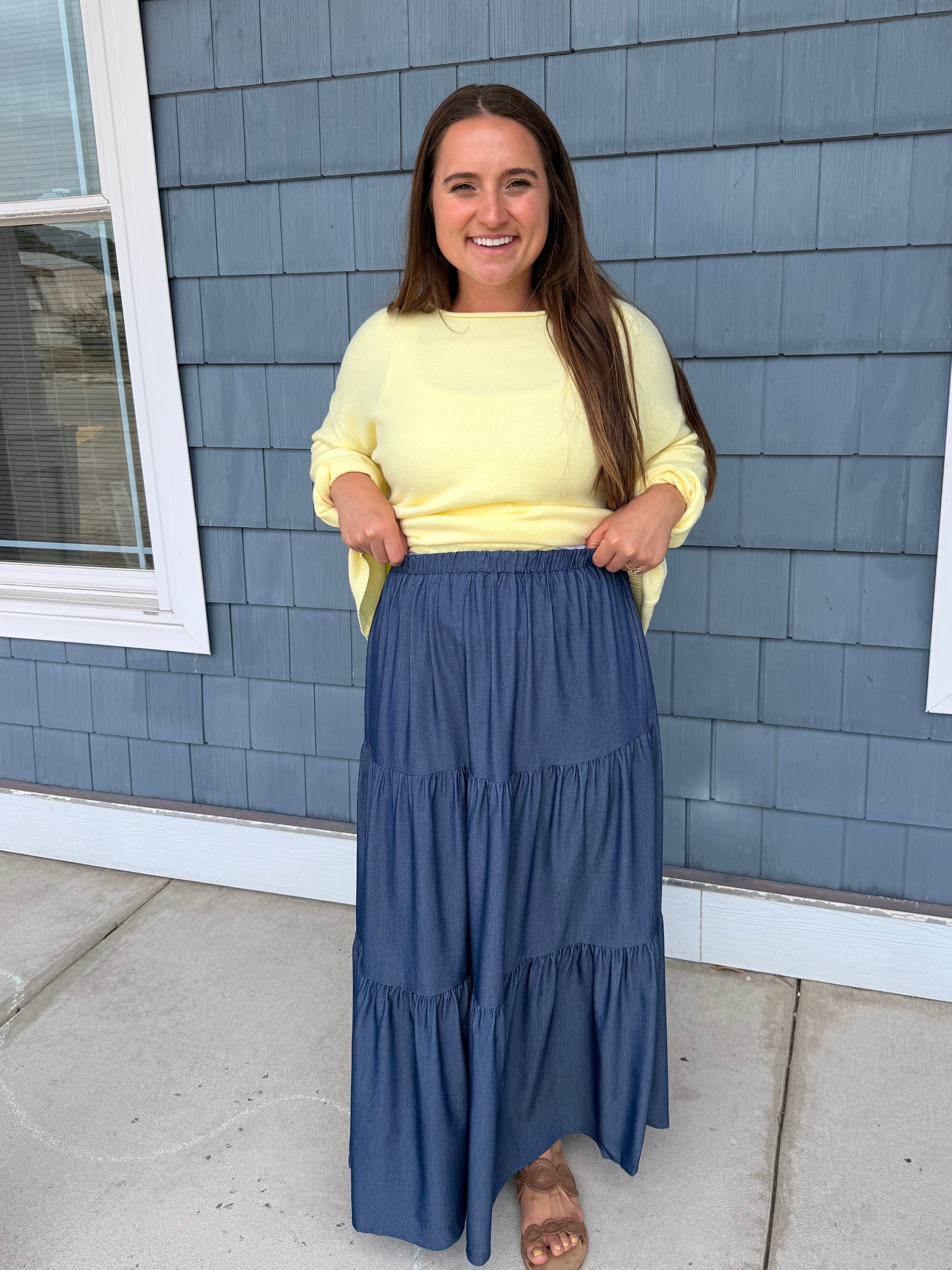 Denim 3-tier Elastic Waist Skirt