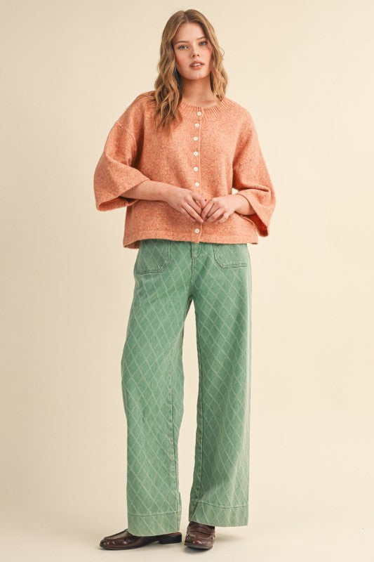 Rust Lemon Button Up Elbow Sweater Cardigan