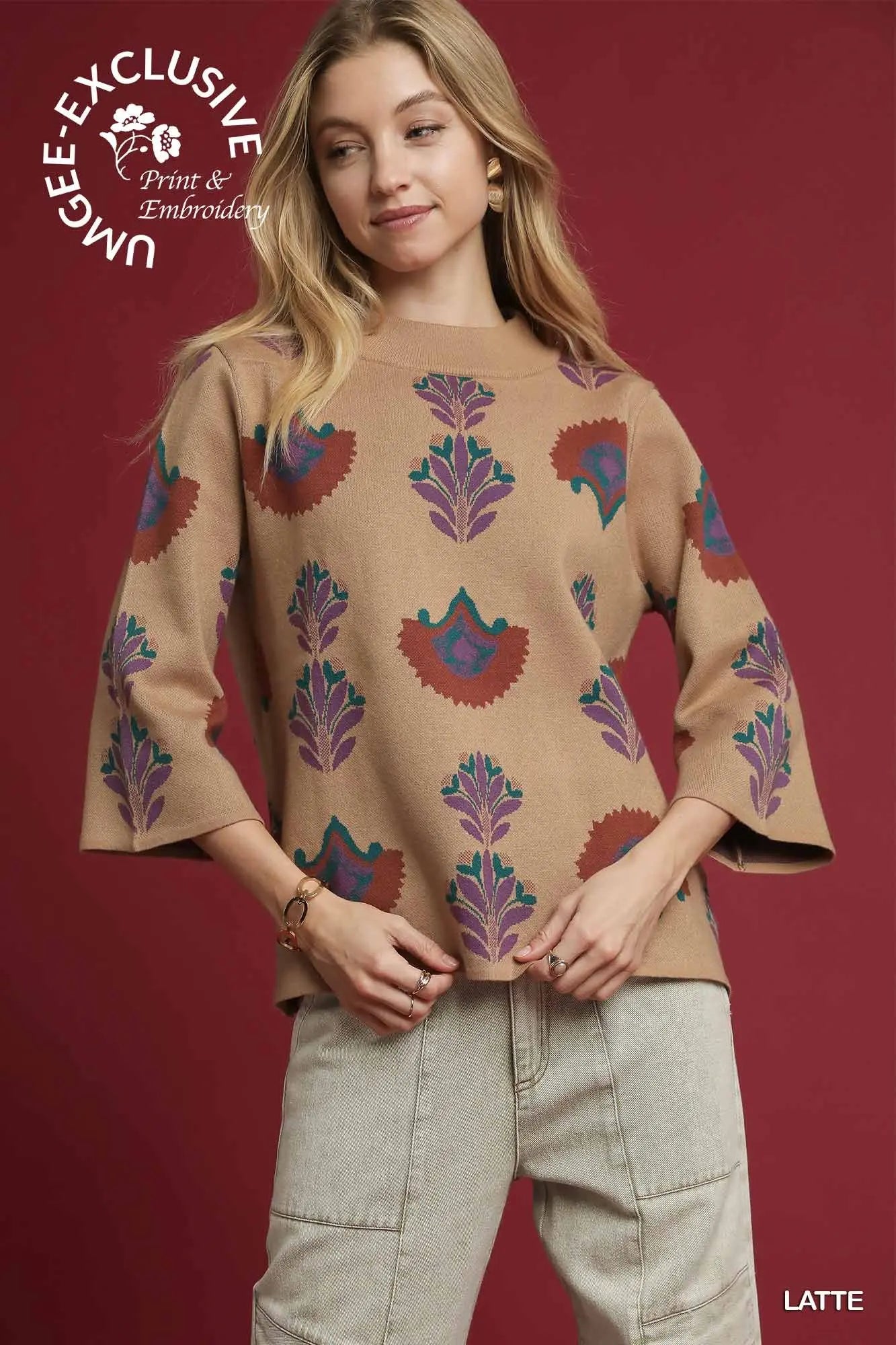 Latte Floral Knit Sweater Top SHIPS OR PICKUP FROM COCO 10/10/25