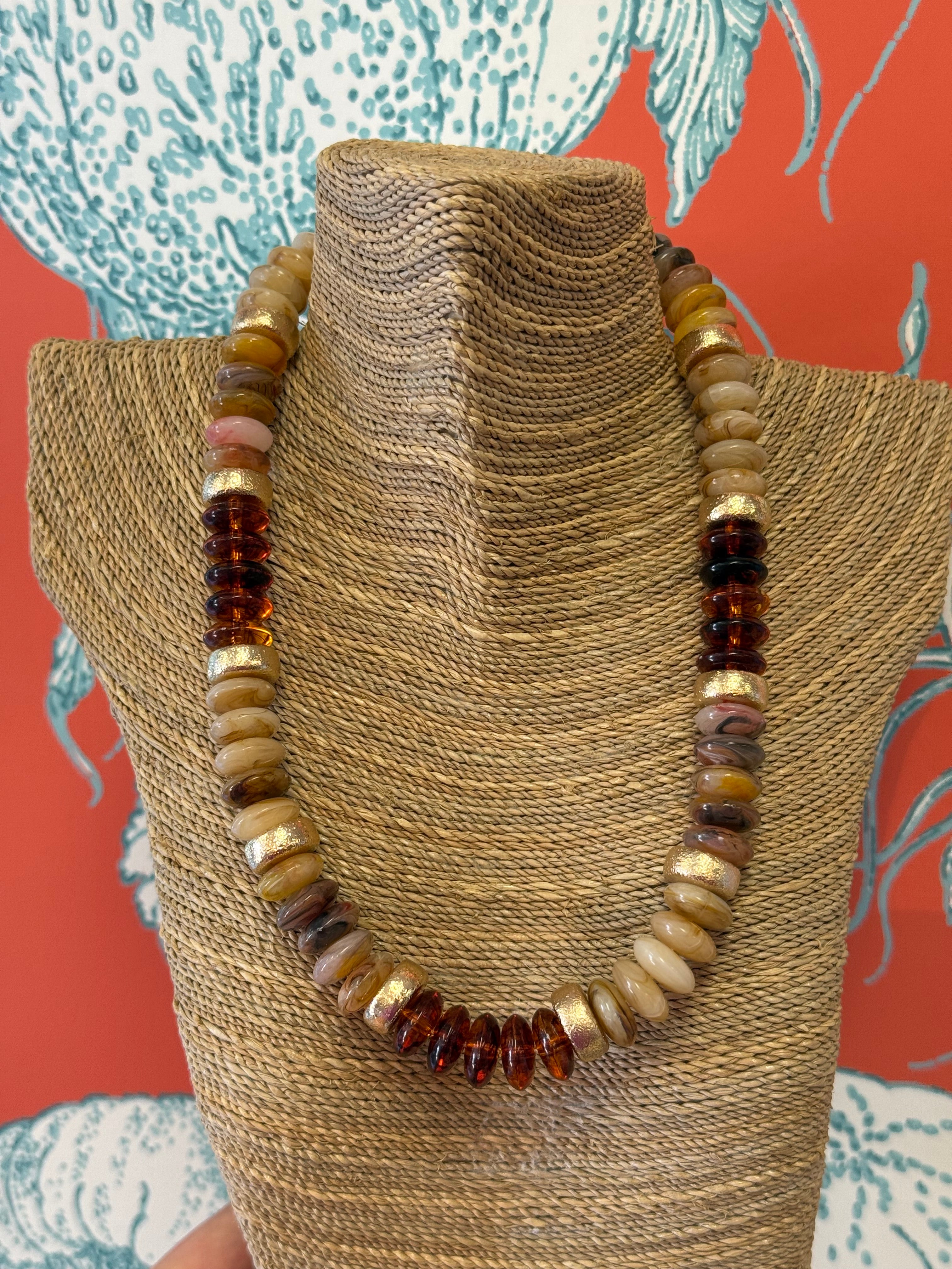 Light Brown & Gold Beaded Necklace