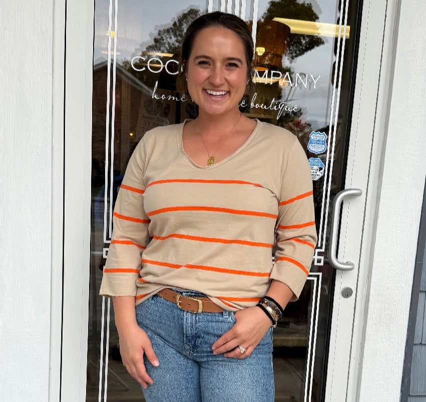 Tan & Orange Striped Top