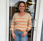 Tan & Orange Striped Top