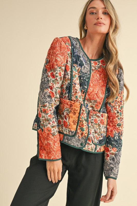 Navy Patchwork Quilted Jacket SHOPS OR PICKUP FROM COCO 10/21/25