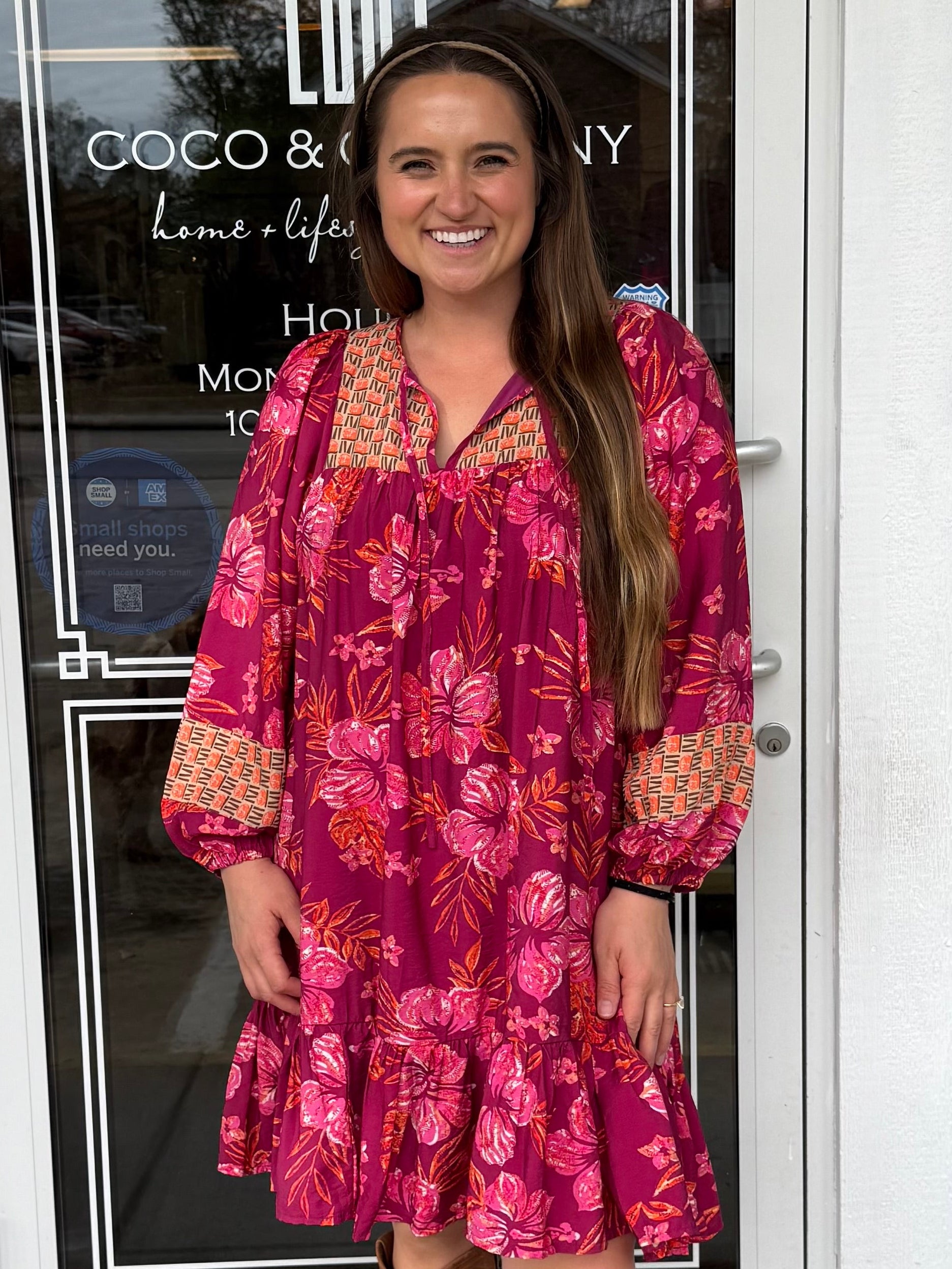Hibiscus & Vine Merlot Mix Dress – COCO & Company
