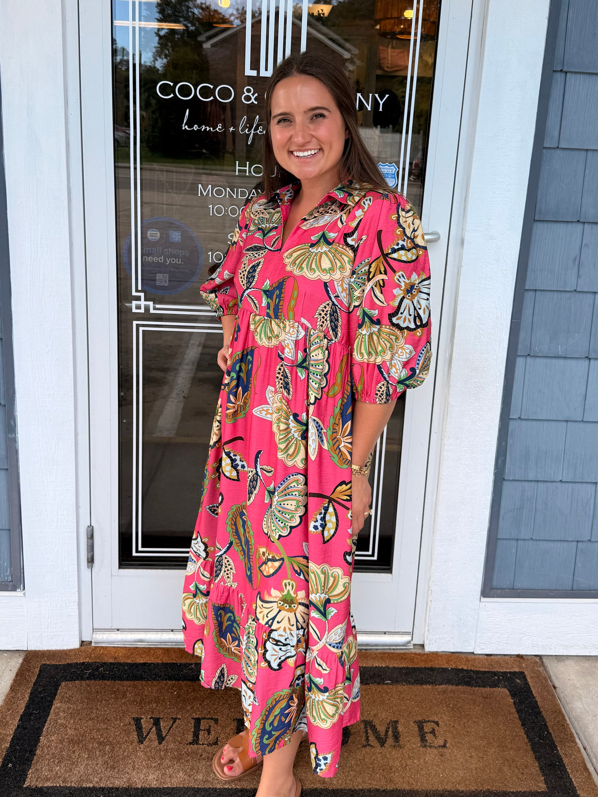 Pink Boho Paisley Pink Midi Dress