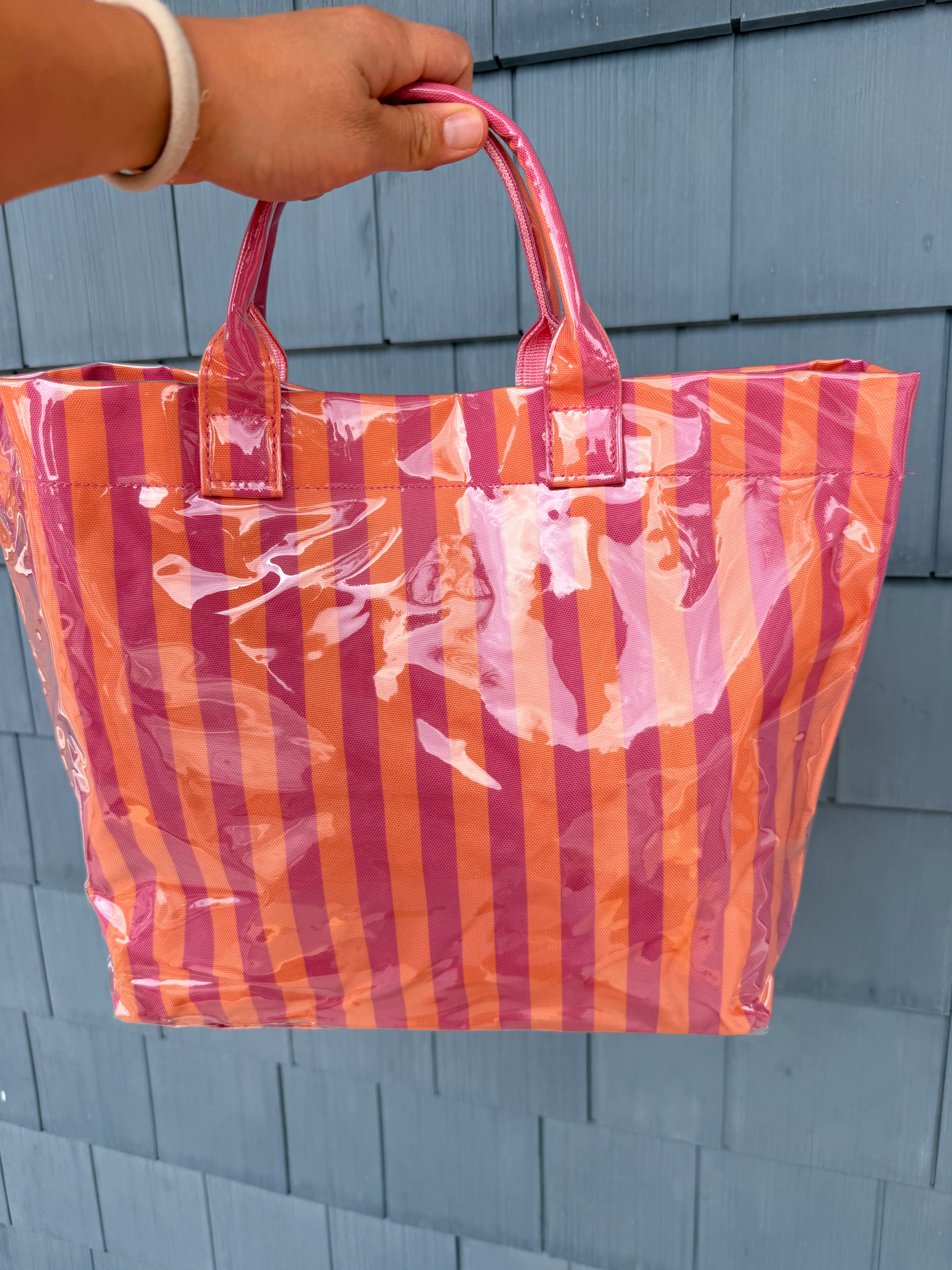 Glossy Pink & Orange Stripe Tote