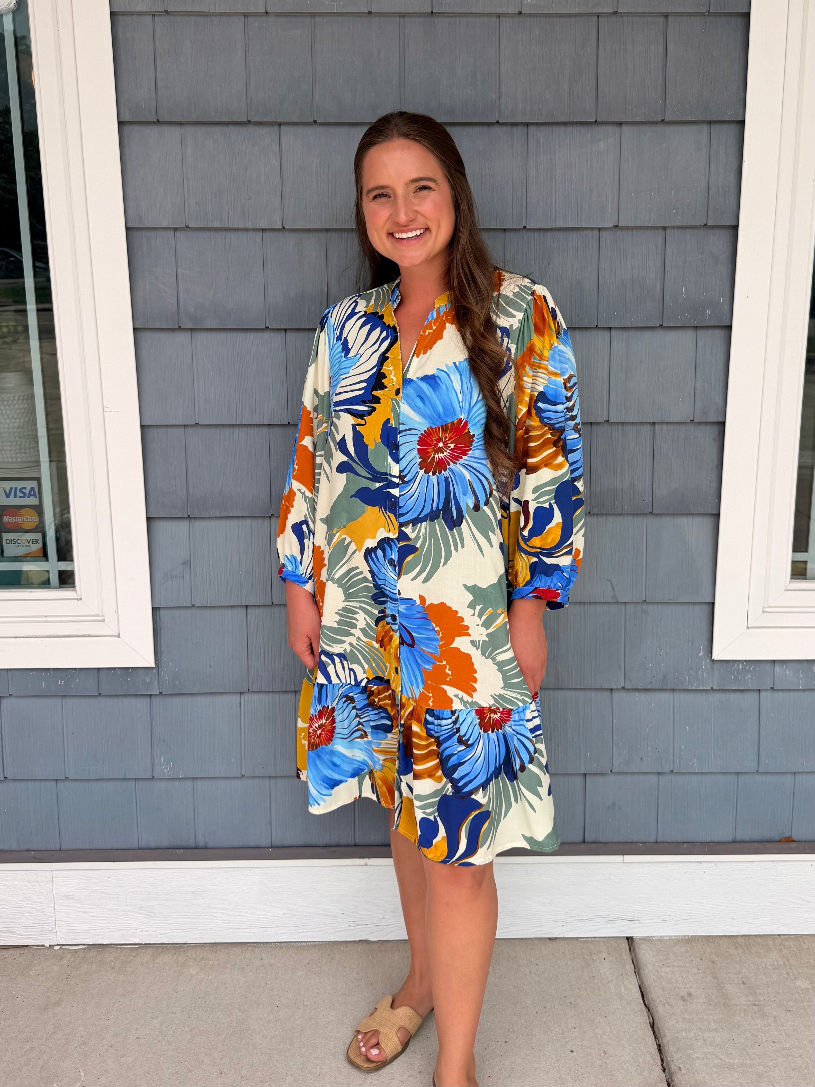 Multicolor Floral Ruffle Hem Dress