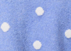 Blue Polka Dot Short Sleeve Crew Neck Knit Cardigan