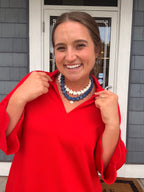 Red Scalloped Hem Solid Dress