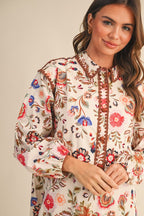 Floral Blanket Stitched Buttoned Dress