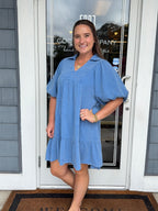 Blue Babydoll Mineral Wash Dress