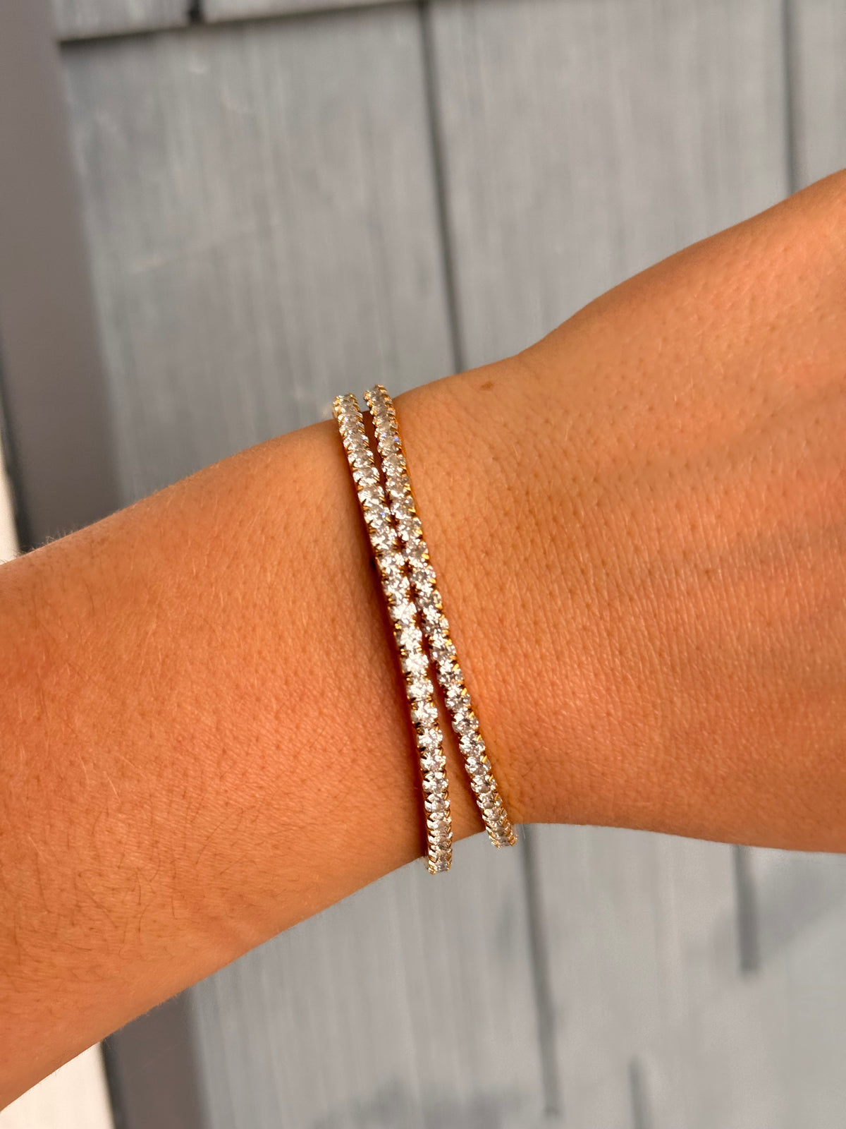 Cubic Zirconia Stretch Tennis Bracelet- Gold Cristina V.