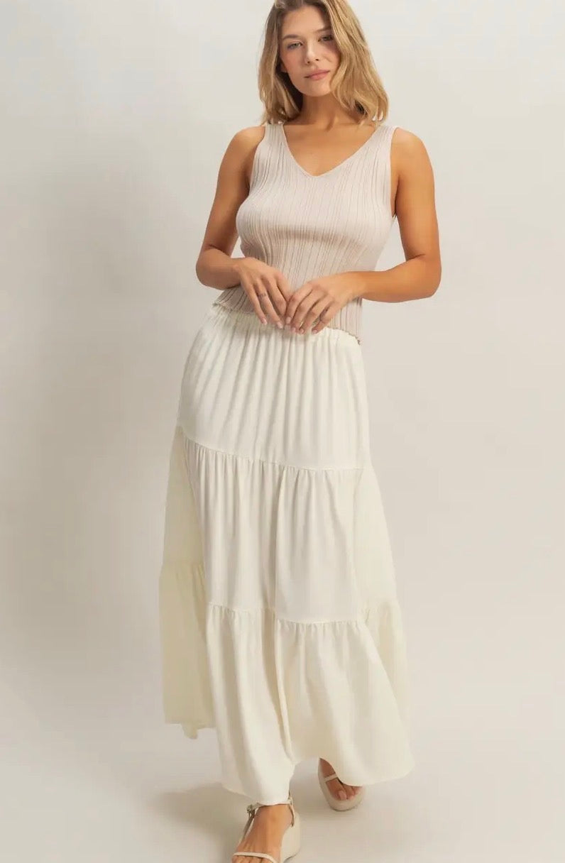 Off White 3-tier Elastic Waist Skirt