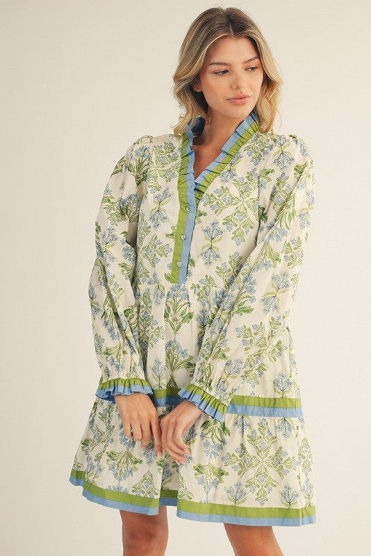 Blue Ruffle Floral Tiered Dress