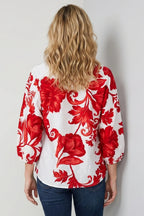 Red Floral Button Down Sleeve Top