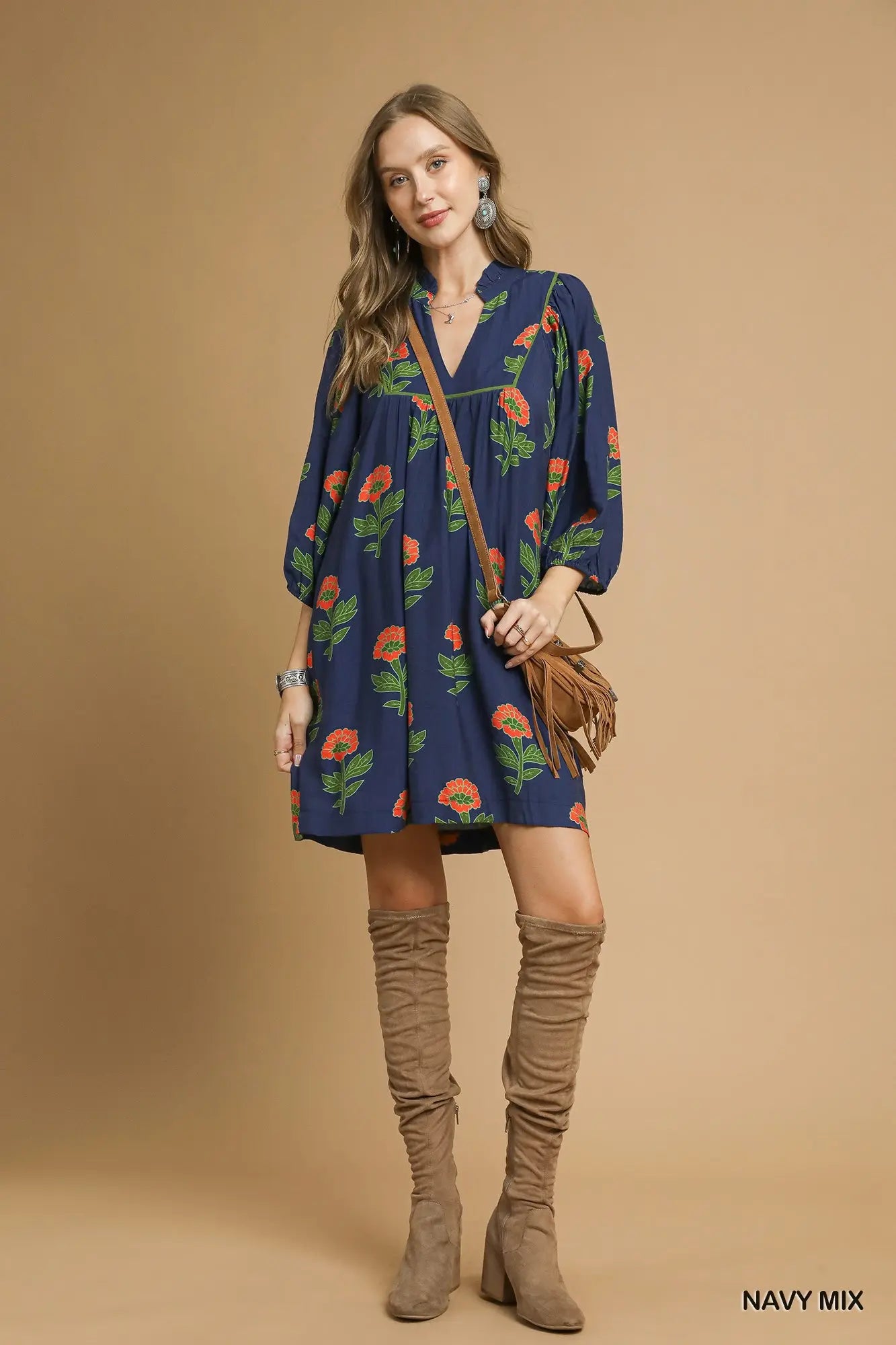 Navy Floral Fall Dress