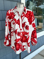 Red Floral Button Down Sleeve Top
