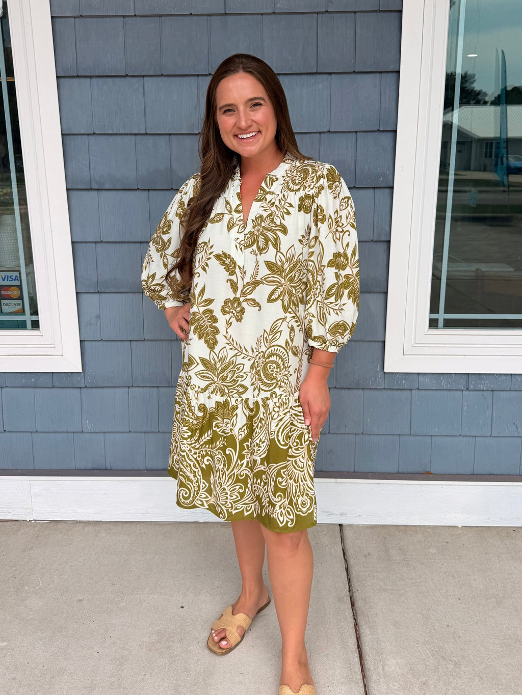 Green Floral Ruffle Hem Dress