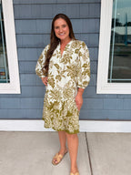 Green Floral Ruffle Hem Dress