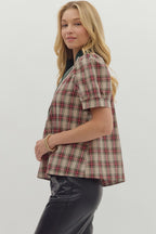 Plaid Taupe Top SHIPS OR PICKUP FROM COCO 11/6/25